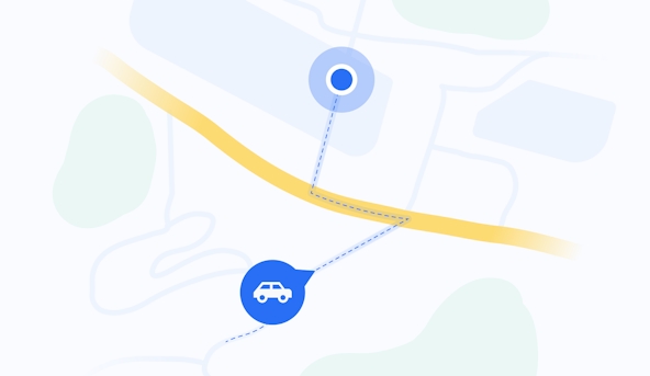 Local delivery: map of a small area showing a car en-route to the final destination.