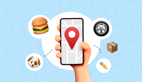 Phone with map display and emojis