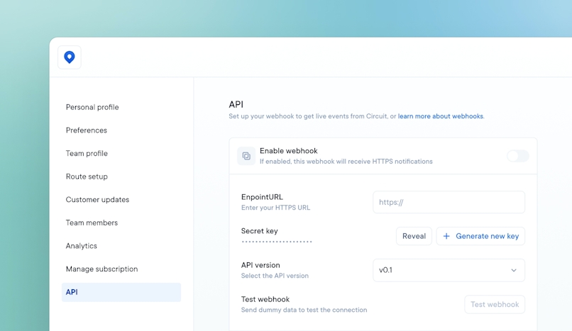 Menu options to exemplify how Circuit for Teams allows API integration