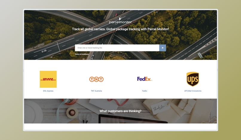 Package Monitor website landing page