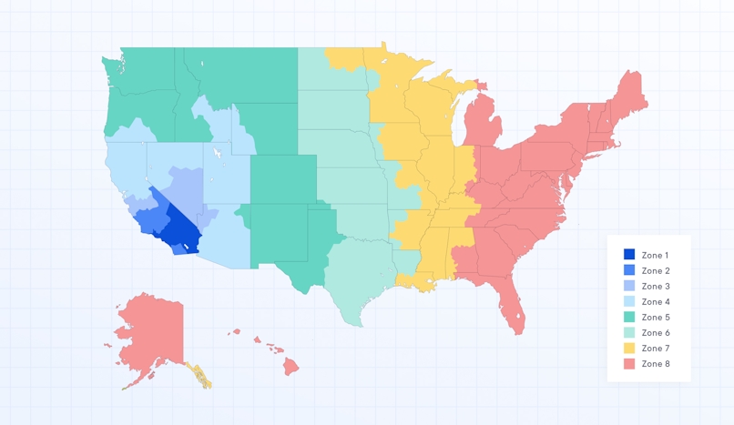 US shipping zones