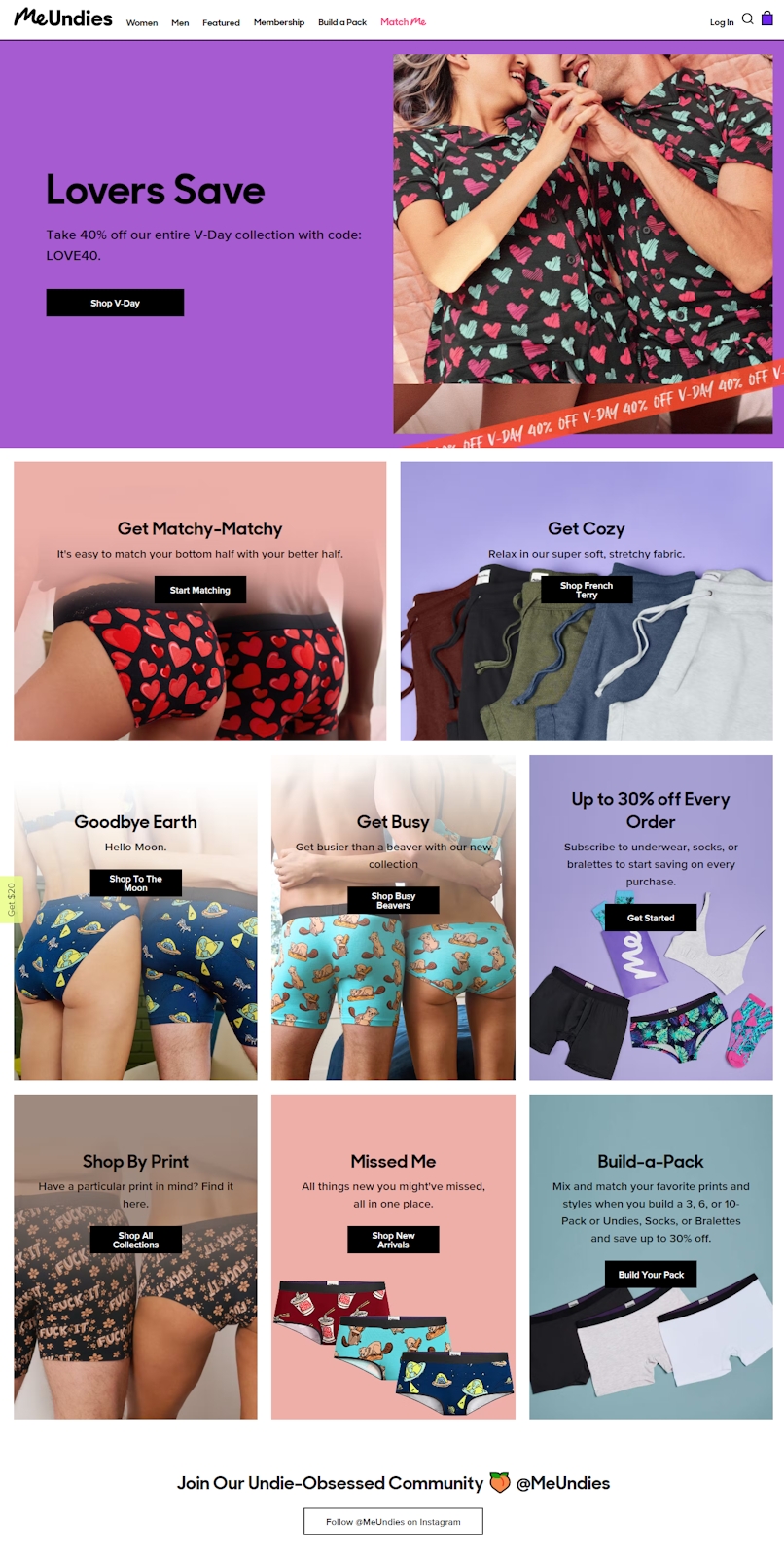 MeUndies D2C website