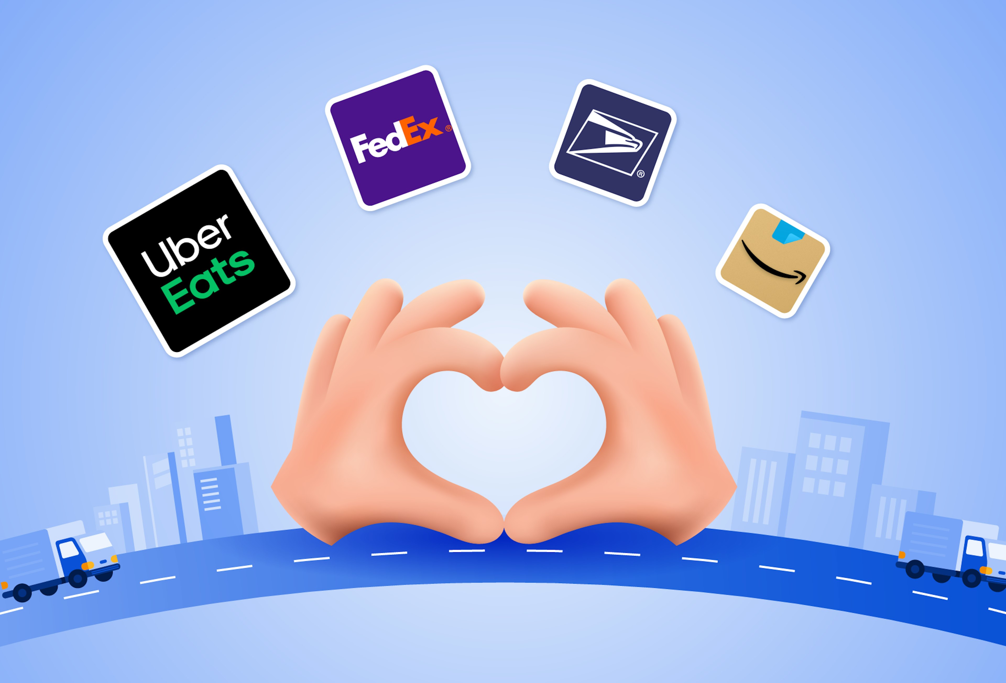 Delivery service company logos with heart hands emoji