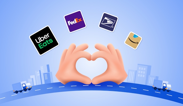 Delivery service company logos with heart hands emoji