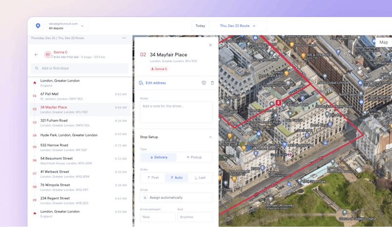 Circuit for Teams satellite and map view of delivery routes