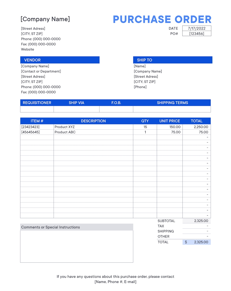 purchase order form
