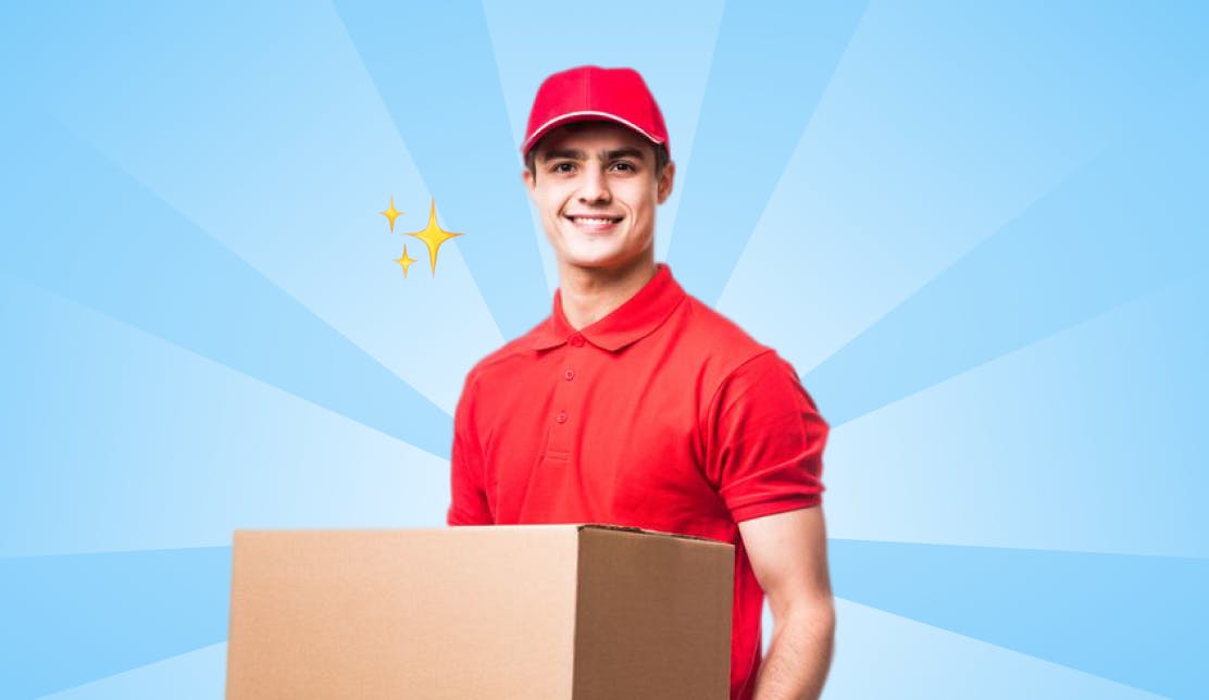 young delivery driver with box