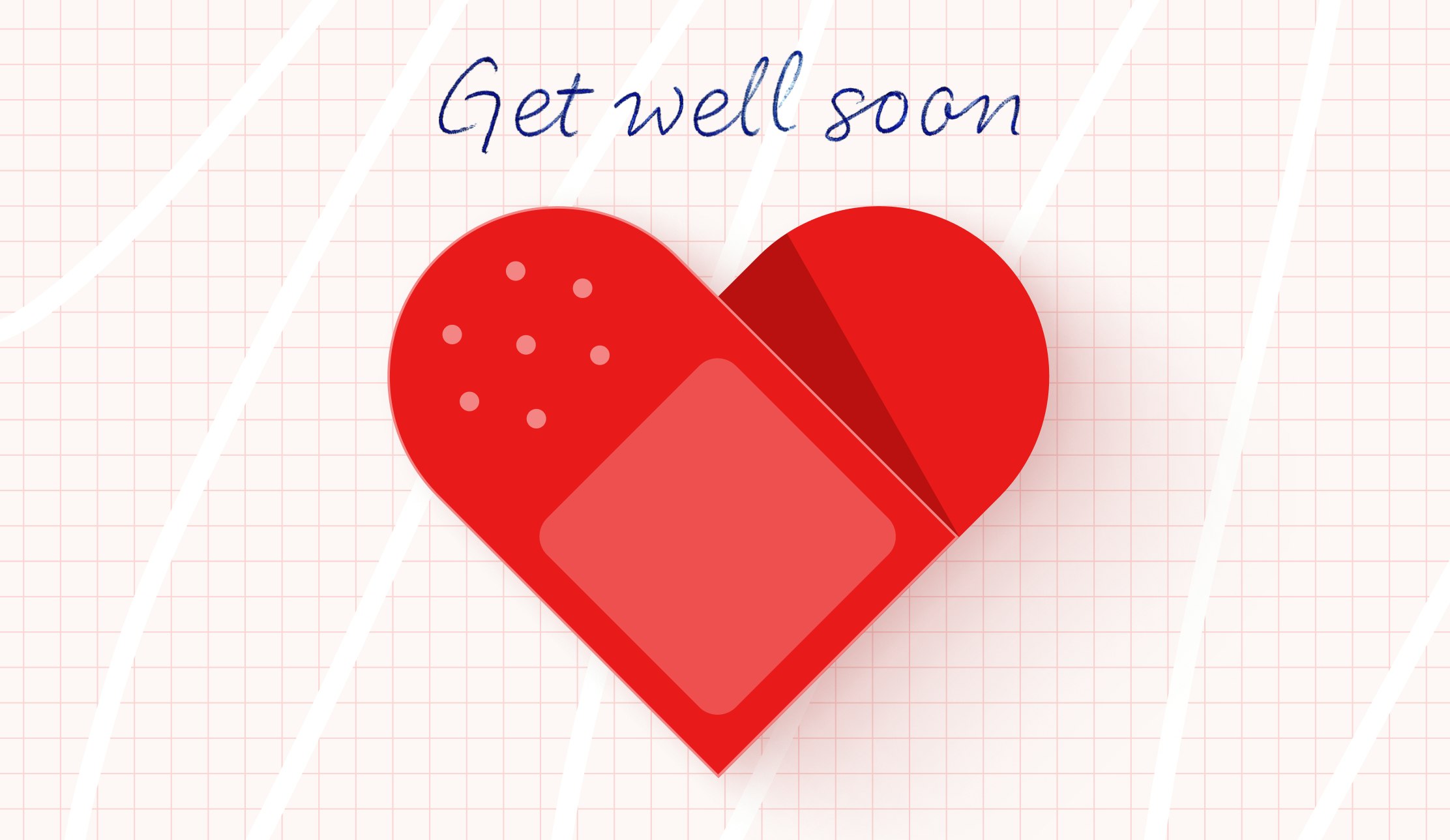 Get well soon text with heart made from sticking plasters