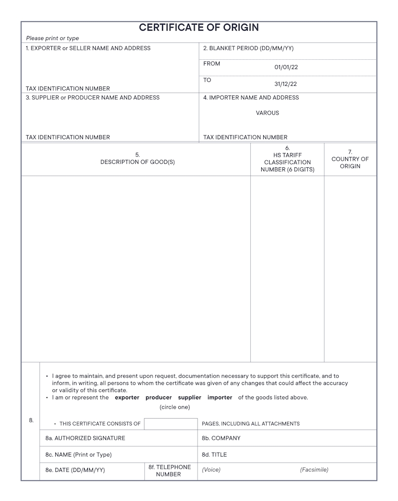 certificate of origin