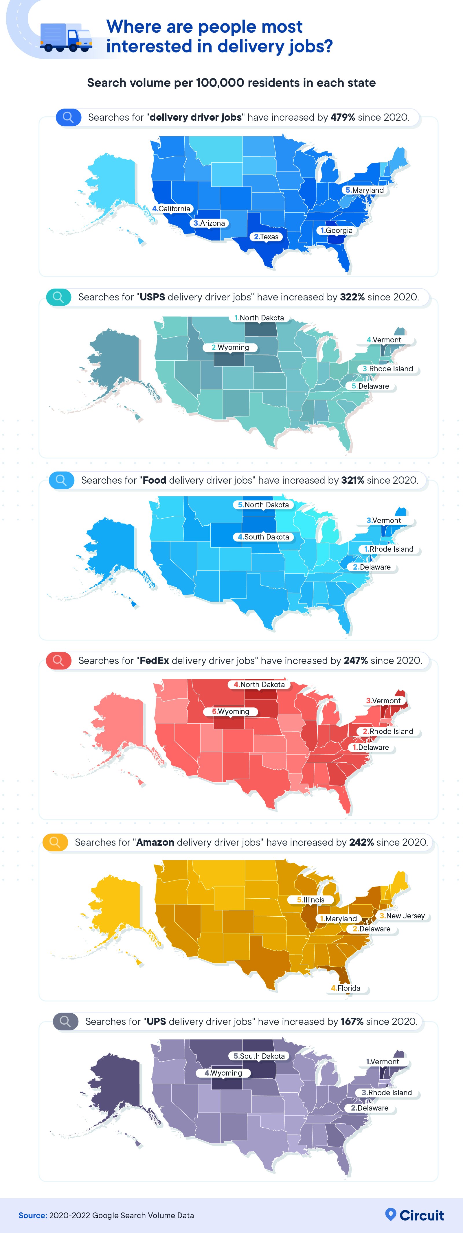 Infographic to analyze where people are most interested in delivery jobs