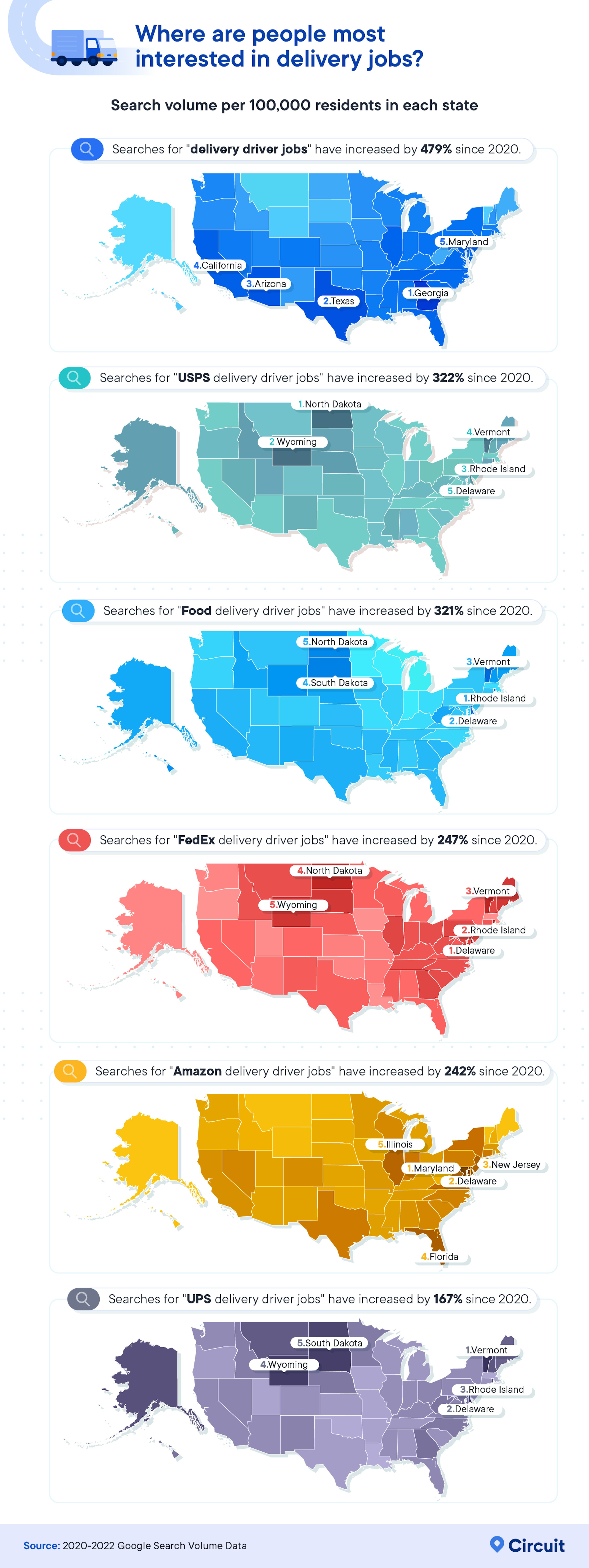 Infographic to analyze where people are most interested in delivery jobs