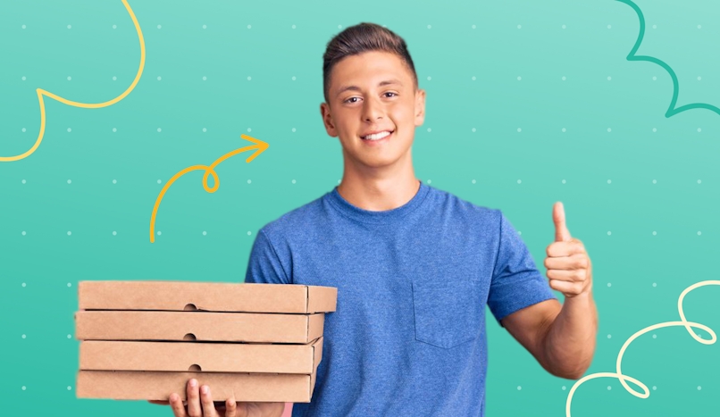 happy pizza delivery driver