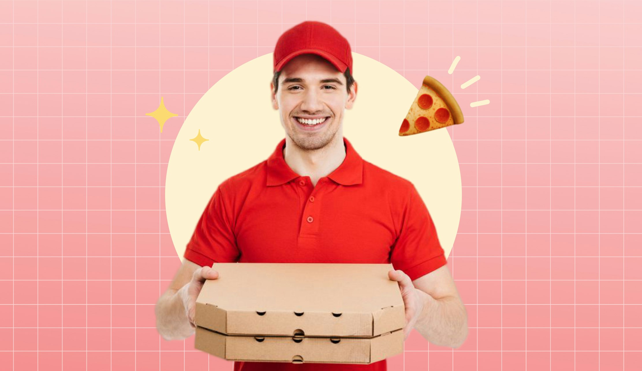 pizza delivery person with pizza boxes
