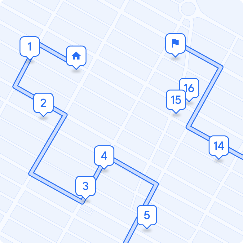 A map with the route optimized by Circuit Route Planner app