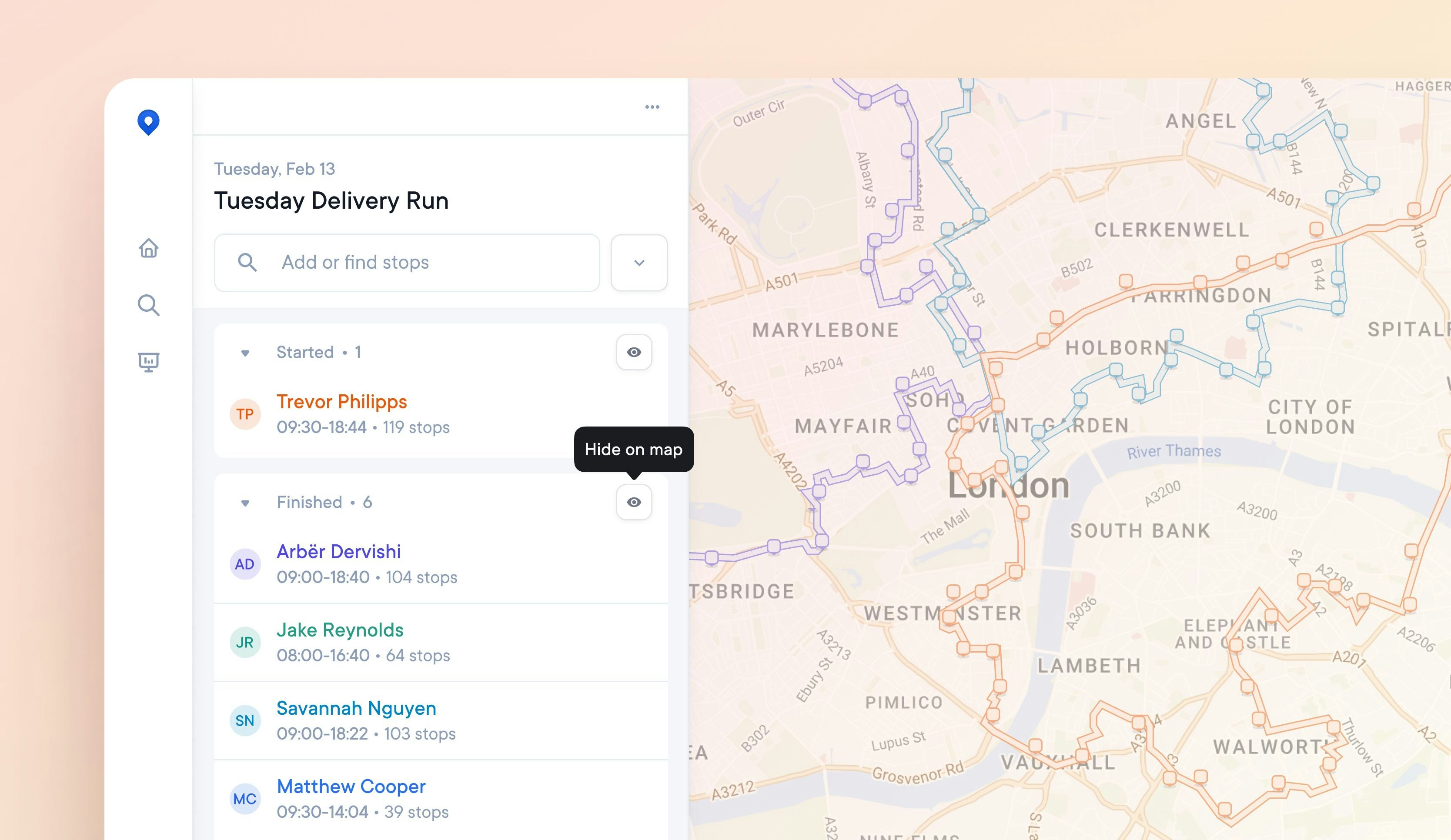 Customize your daily delivery overview map