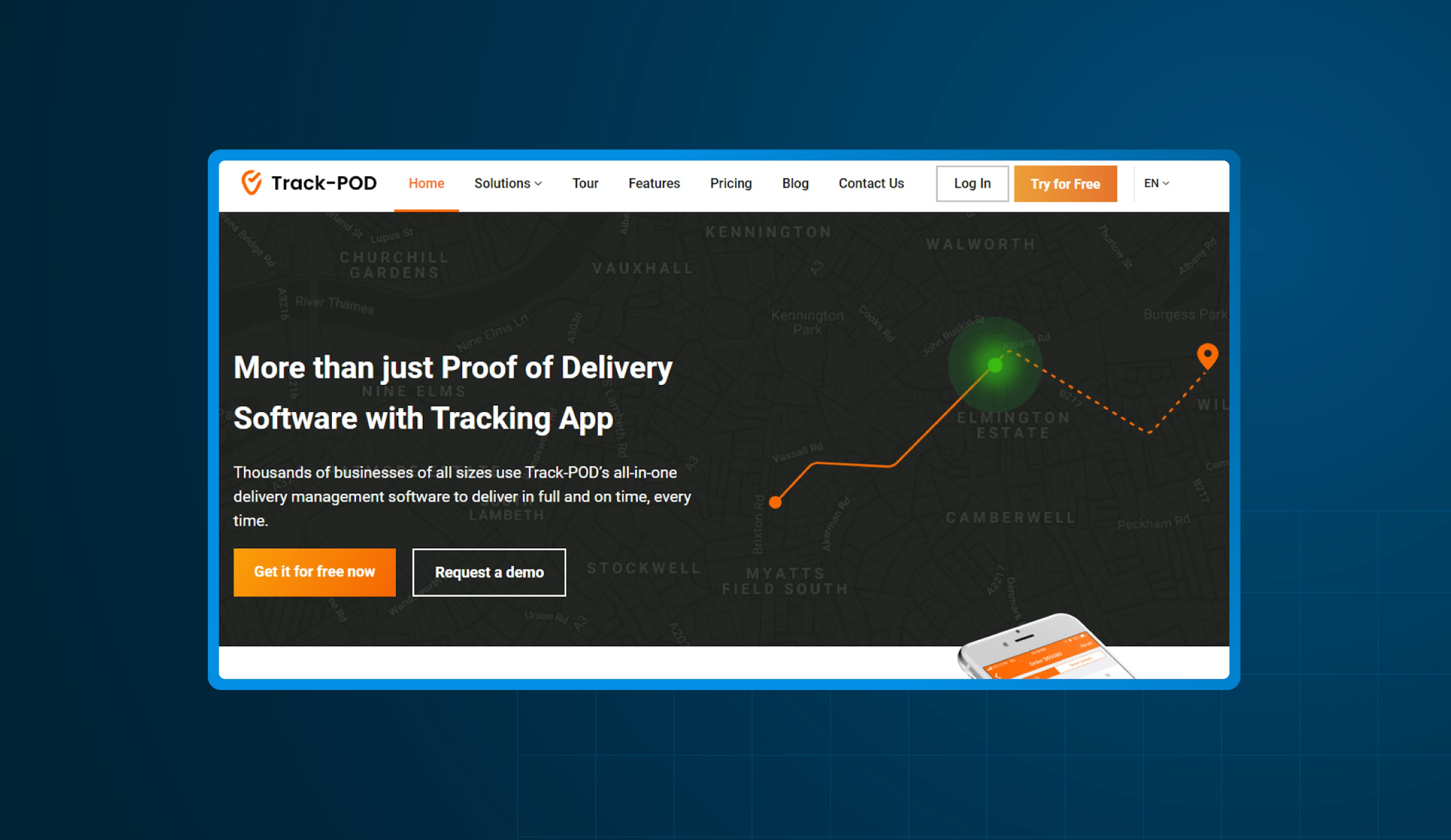 Image of the Track-POD proof of delivery app home page