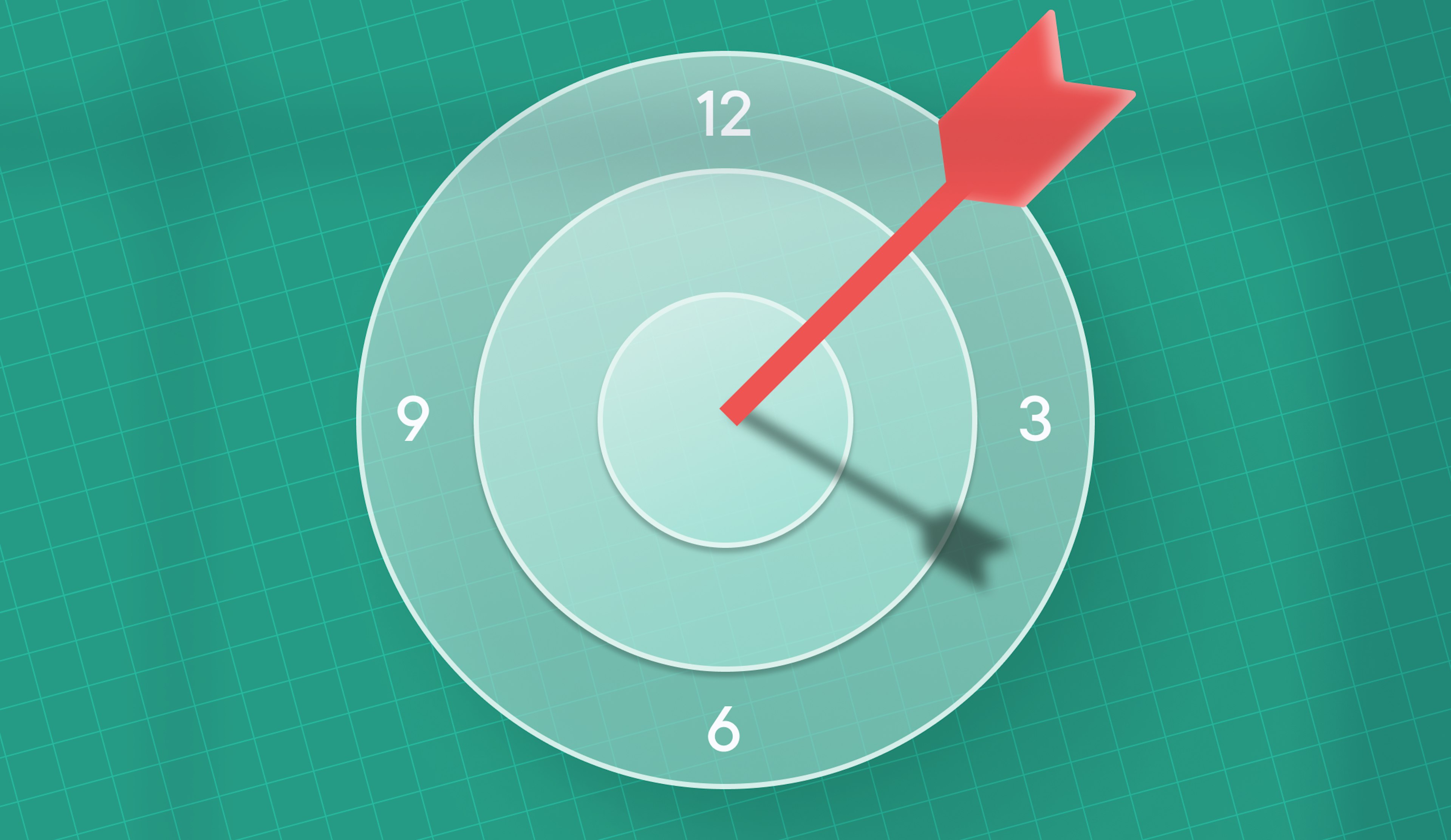 A target which doubles as a clock, with the arrow and the arrow's shadow acting as the hands of the clock.