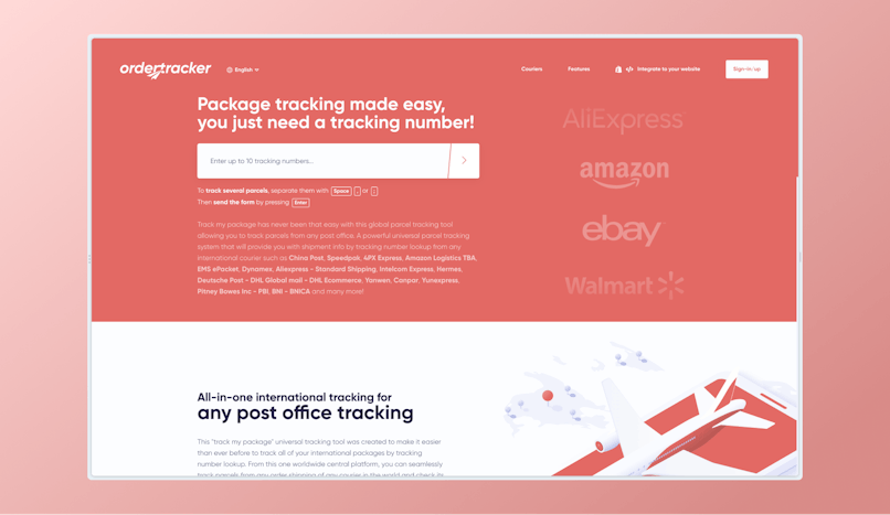 Website landing page for Ordertracker