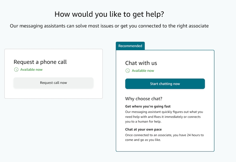 amazon chat with agent
