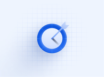 Blue clock face with blue surround and an arrow through the middle