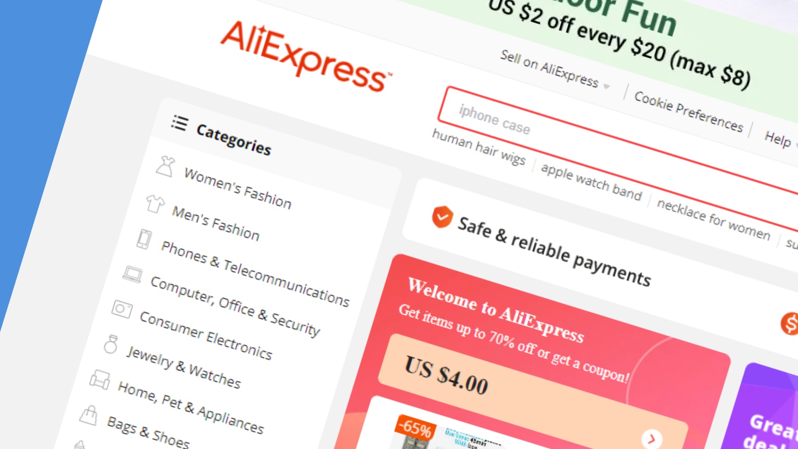 Screen capture of the AliExpress website.