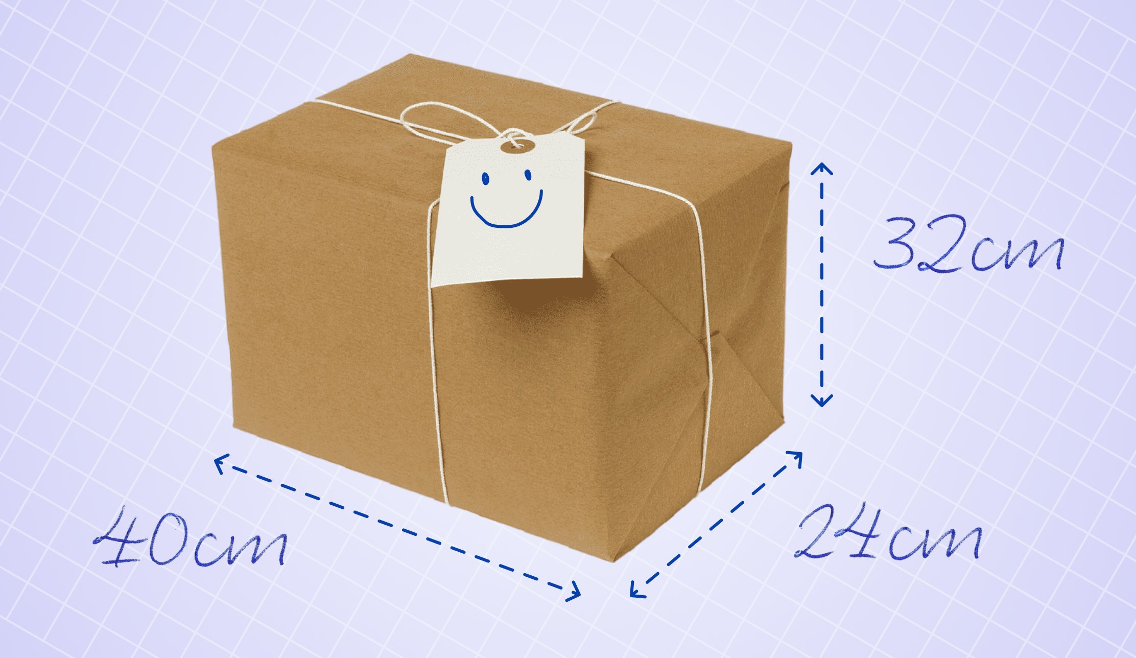 Package tied with string and a label with a happy face
