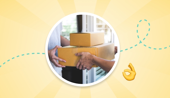 Warm and friendly delivery driver happily using the Circuit Route Planner app on his smartphone, optimizing his route for efficient package delivery.