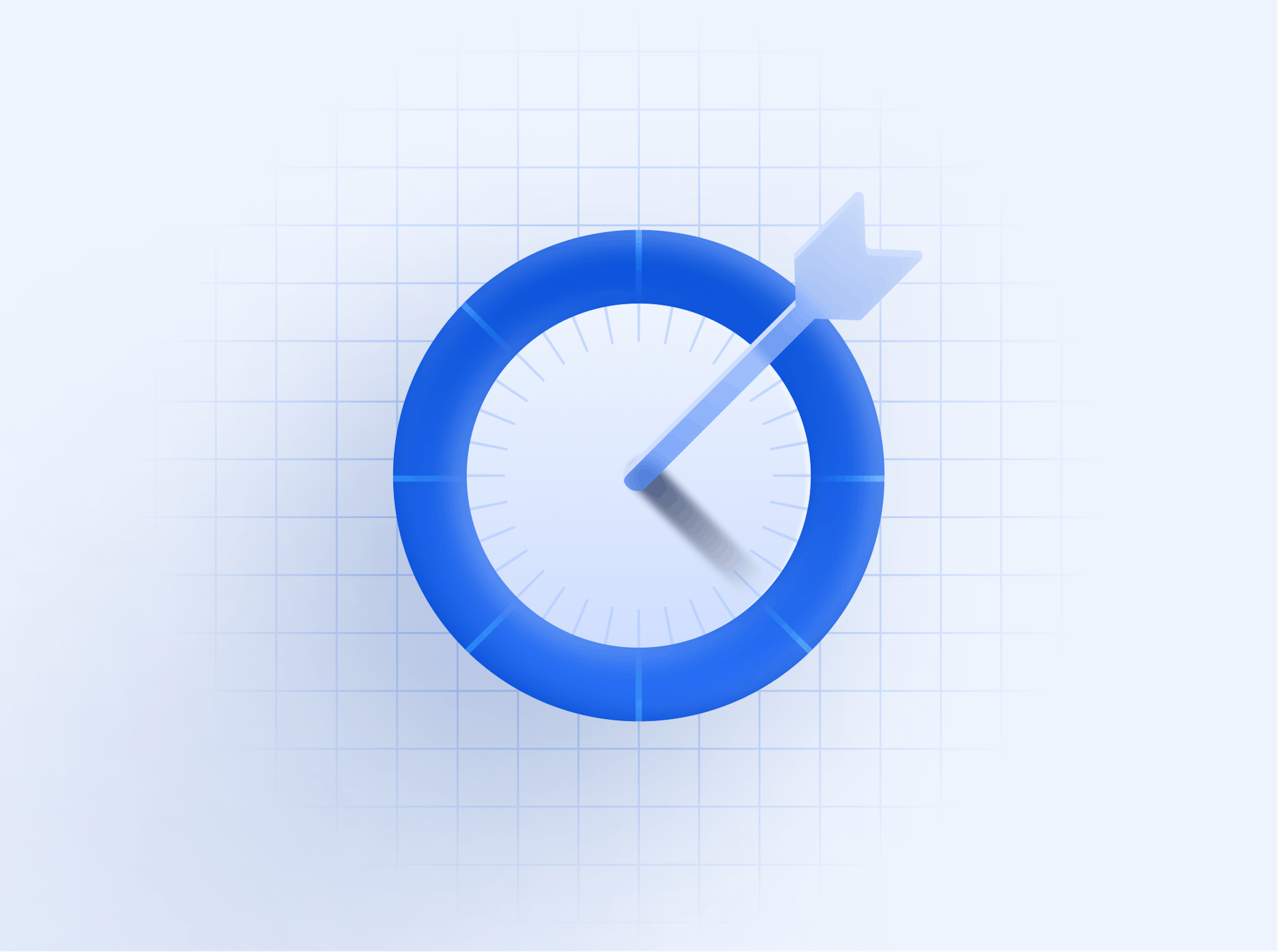 Blue clock face with blue surround and an arrow through the middle