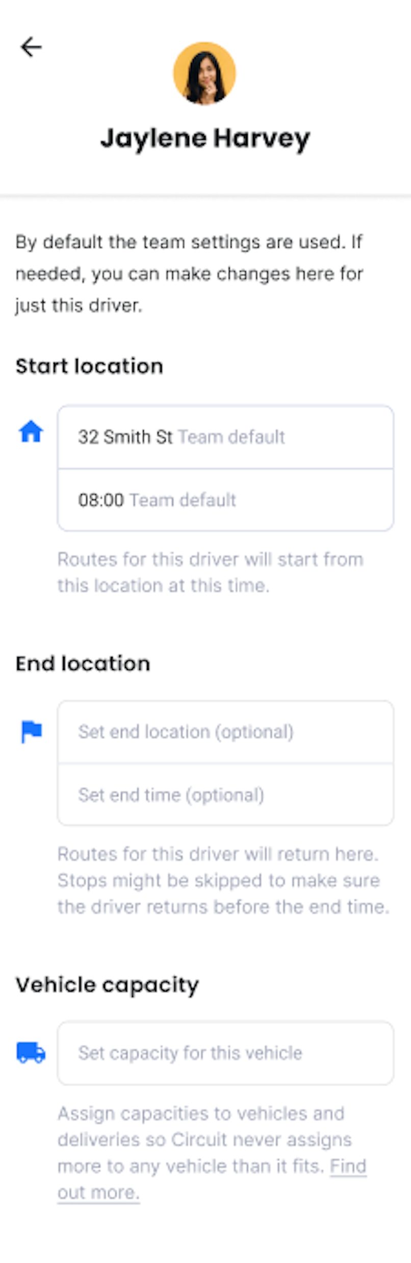 Start and End location can be easily added along with vehicle capacity.
