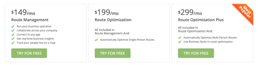Route4Me Pricing Page