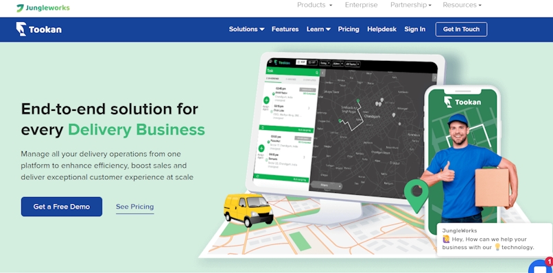 Image shows Tookan's home page.
