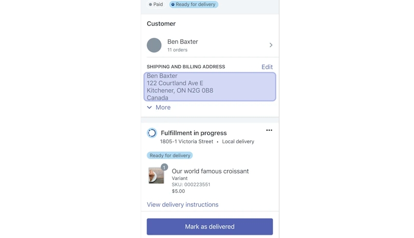 A preview of the Shopify local delivery app