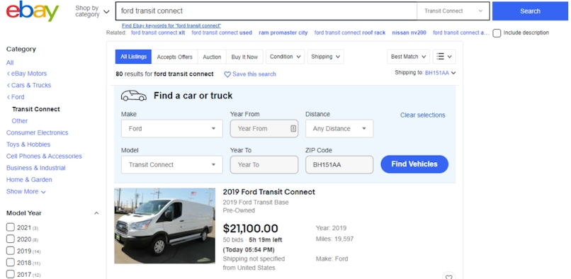 The best vehicle for courier work: eBay