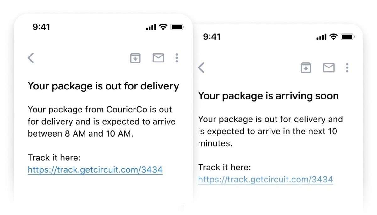 Text alerts will tell the customer when their package is out for delivery and when it will be arriving soon