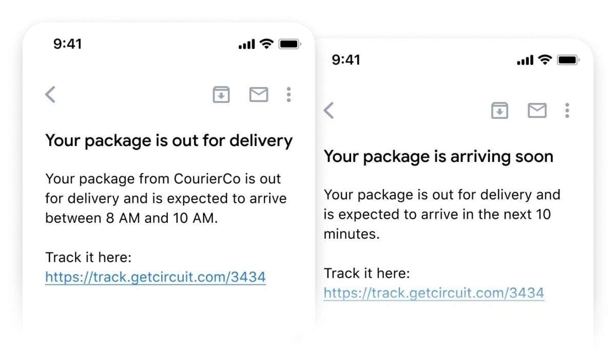 &quot;Your package is out for delivery&quot; and &quot;Your package is arriving soon&quot; notifications.