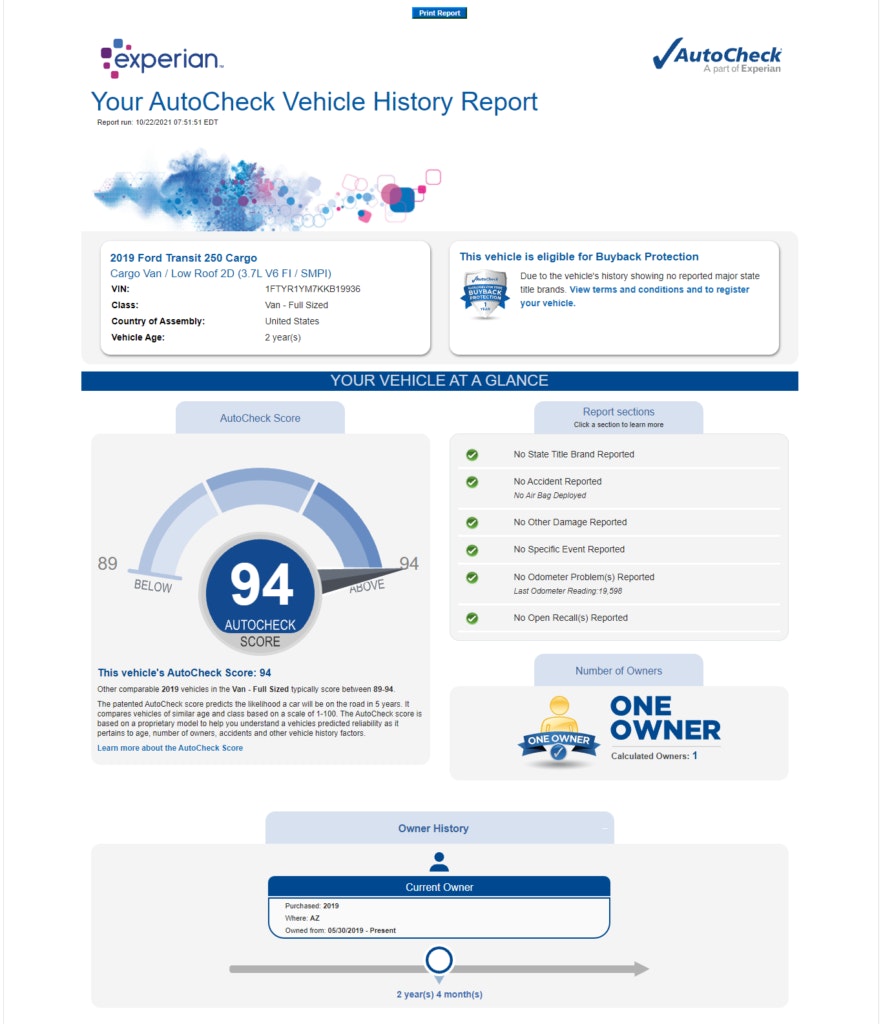 The best vehicle for courier work: eBay vehicle credit report