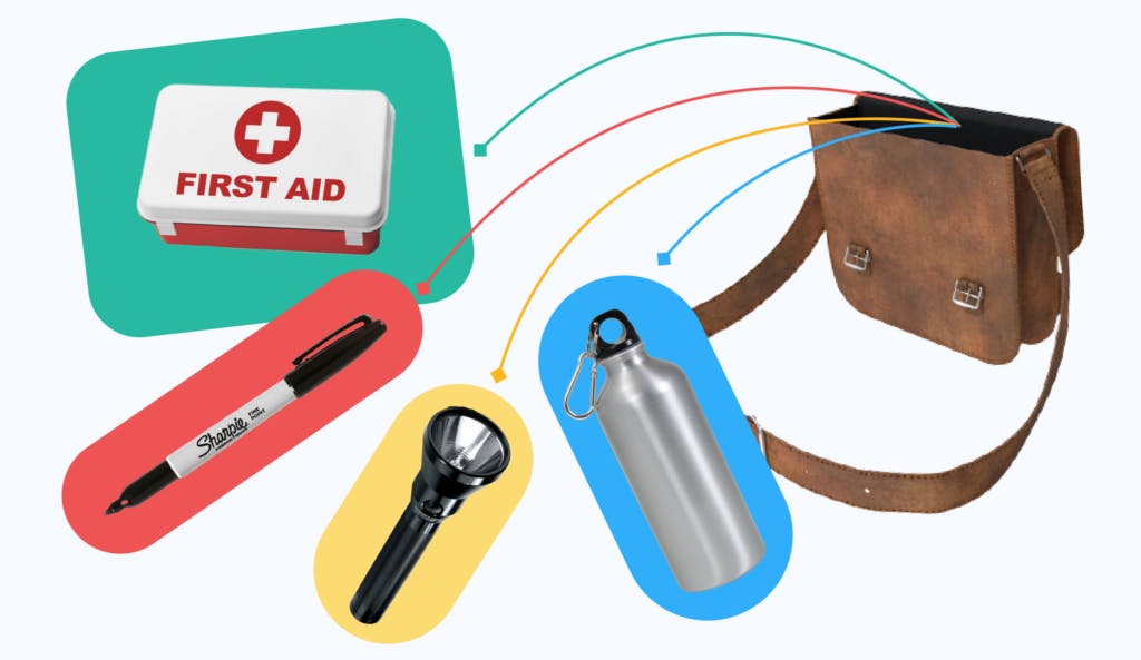 5 Hacks That Will Help You Deliver Packages Fast. Packa  drivers bag with a first aid kit, flask, pen, and torch.