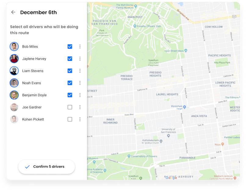 Easily assign delivery schedules to specific drivers within Circuit.