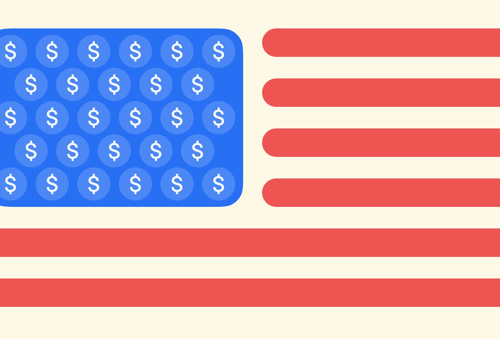 Flag of USA, with USD coins on the blue panel instead of stars