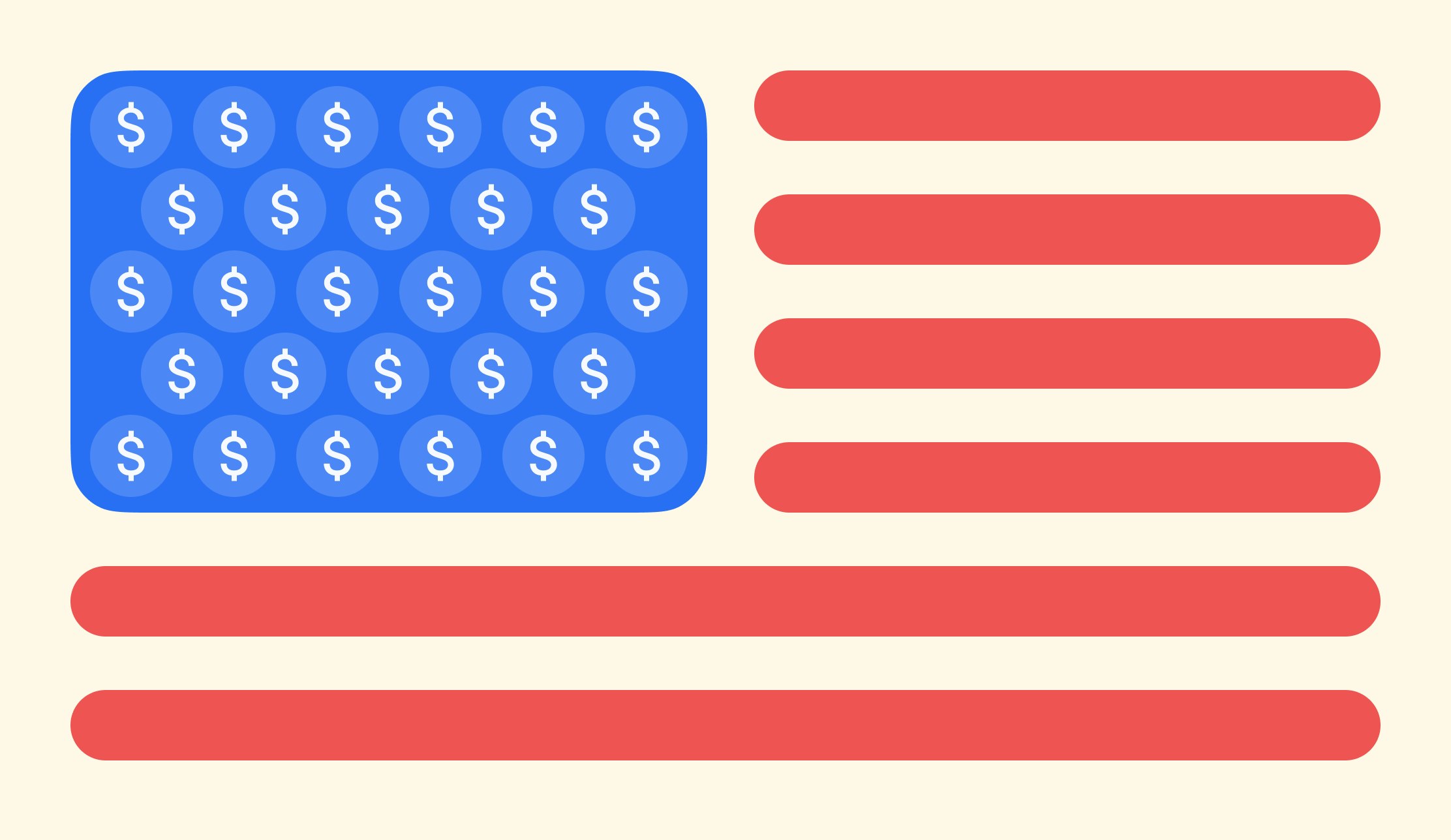 Flag of USA, with USD coins on the blue panel instead of stars