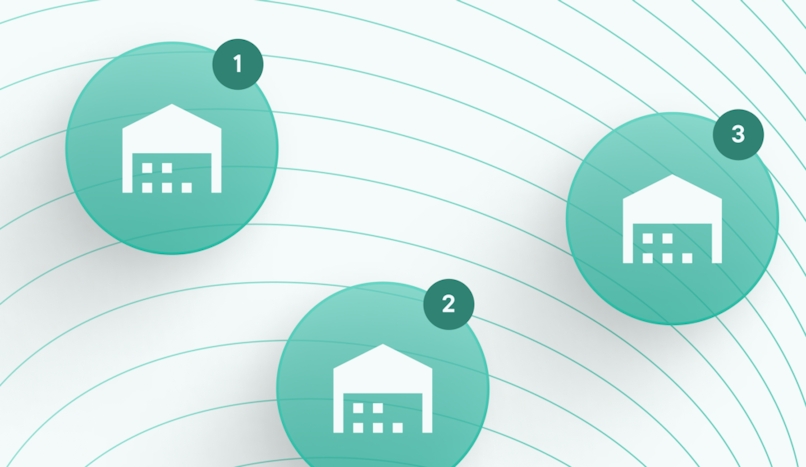 Icons showing three warehouses
