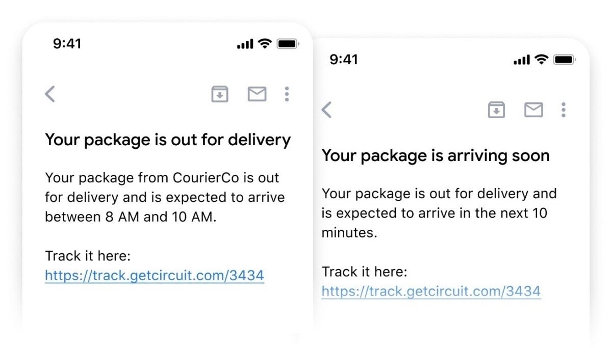Delivery Tracking notifications: &quot;Your package is out for delivery&quot; and &quot;Your package is arriving soon&quot; (ETA estimates)