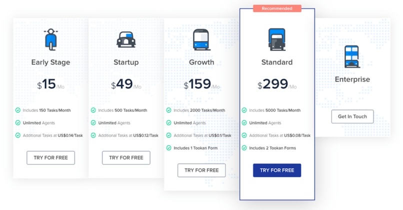 Tookan pricing tiers.