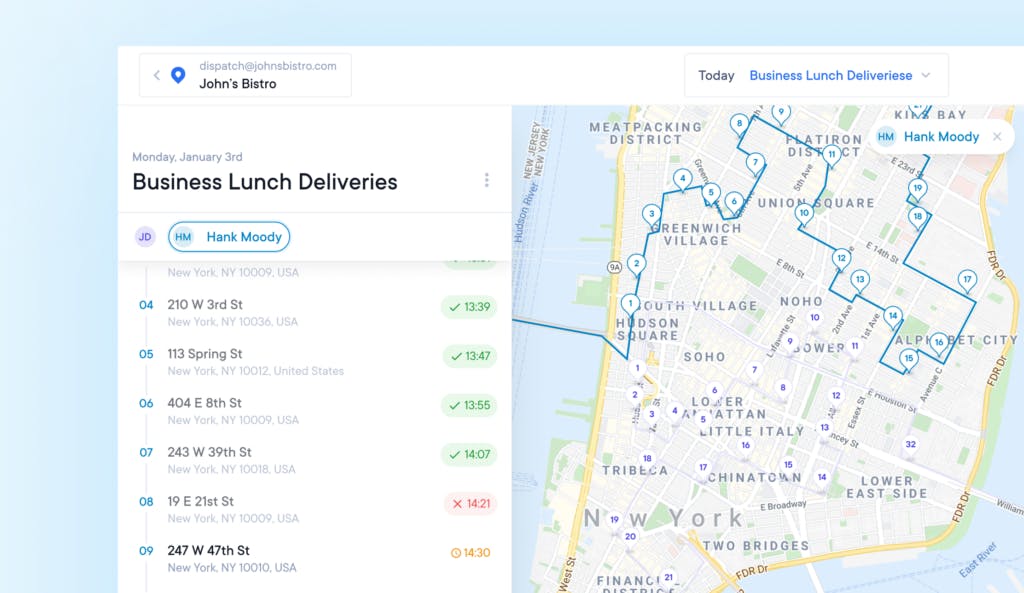 Circuit for Teams web app with a route for Business Lunch Deliveries