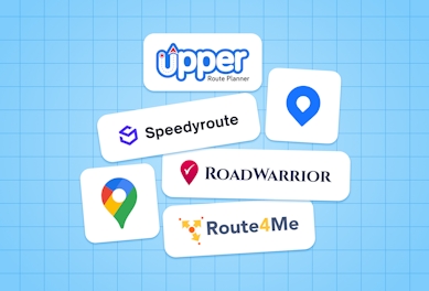 Logos for Circuit Route Planner, Upper Solo, Speedyroute, RoadWarrior, Google Maps, and Route4Me