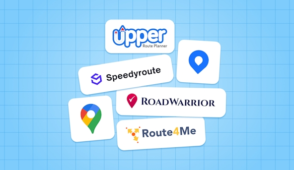 Logos for Circuit Route Planner, Upper Solo, Speedyroute, RoadWarrior, Google Maps, and Route4Me