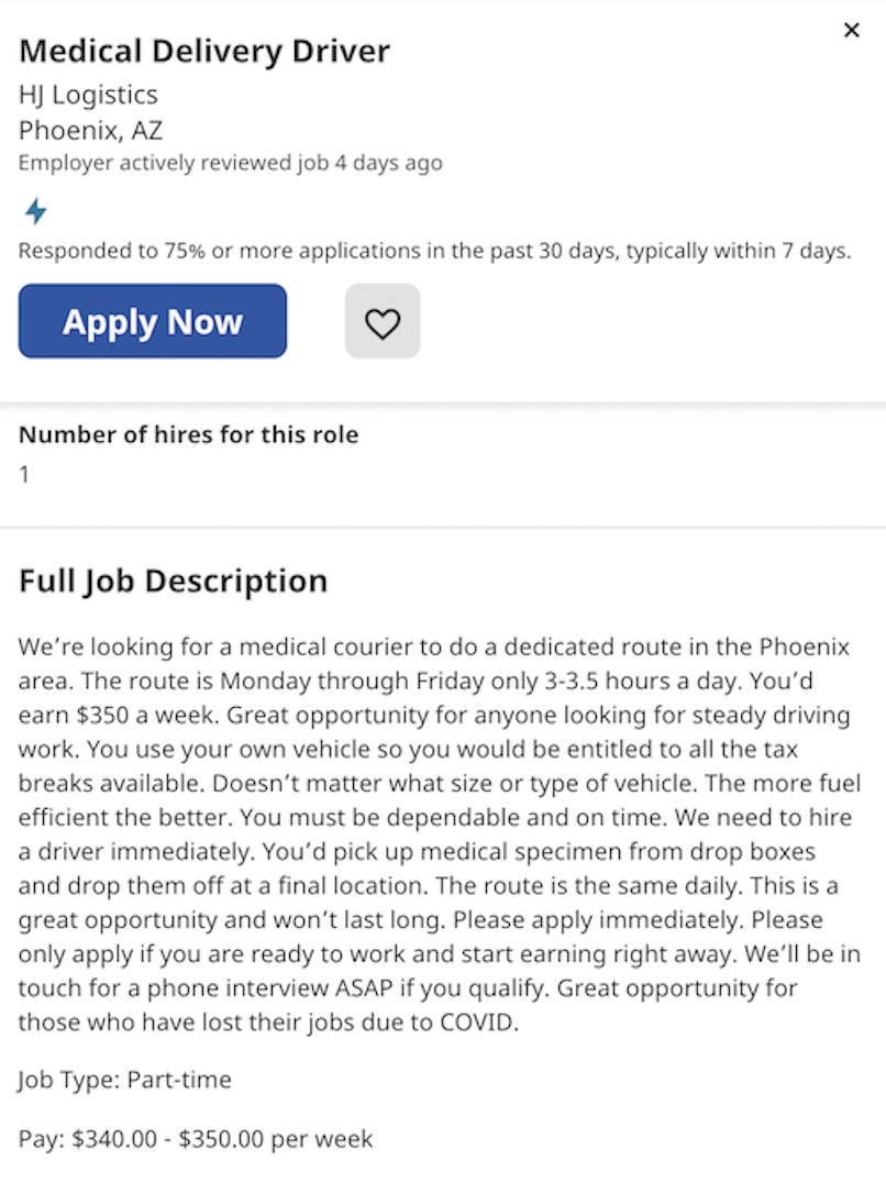Medical Delivery Driver Job Description