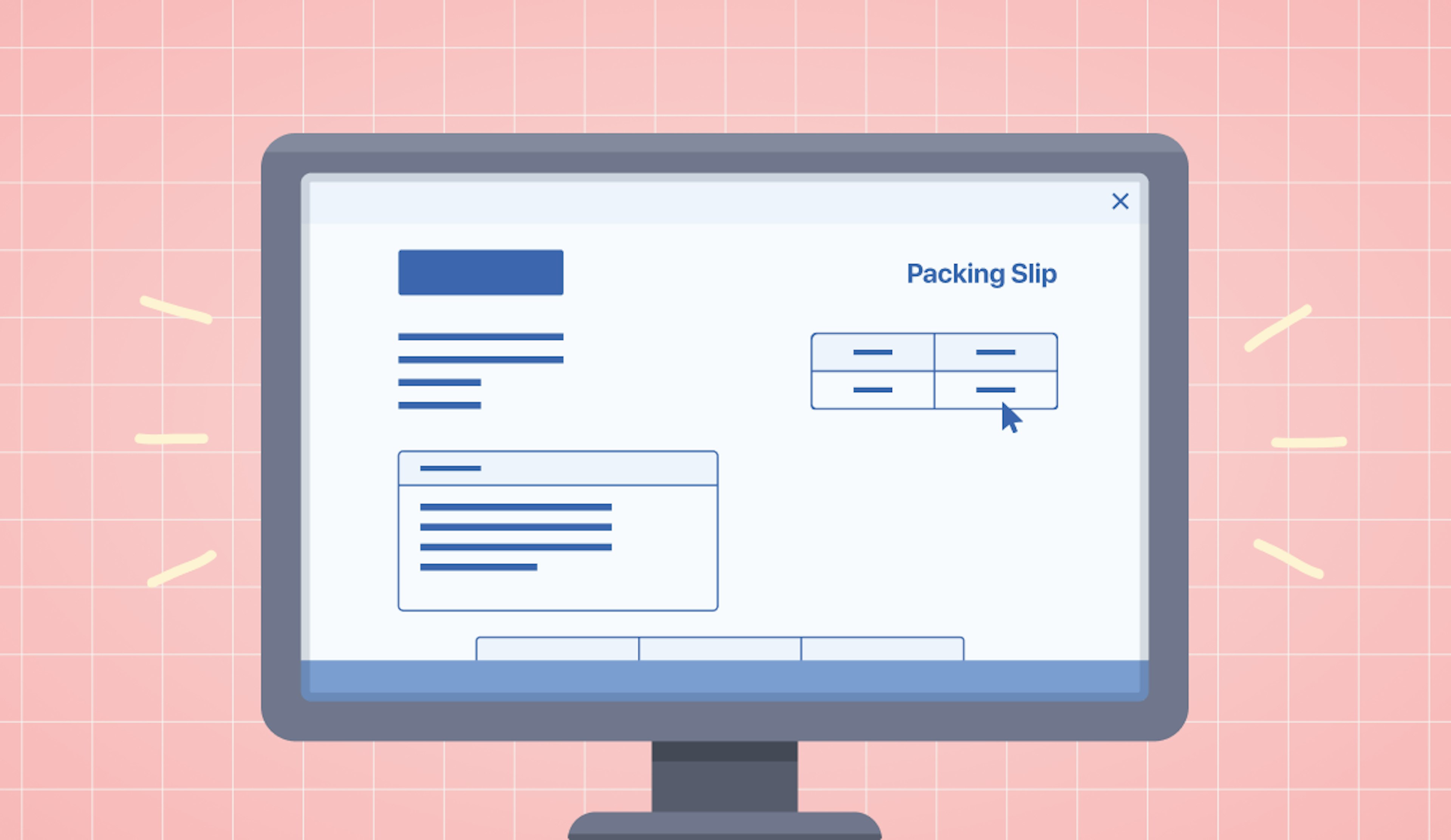 Desktop pc monitor showing how to create a packing slip on a website