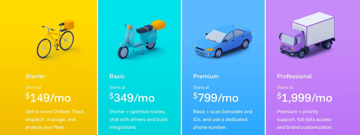 Onfleet Pricing: Ranges from &#36;149/month to &#36;1999/month