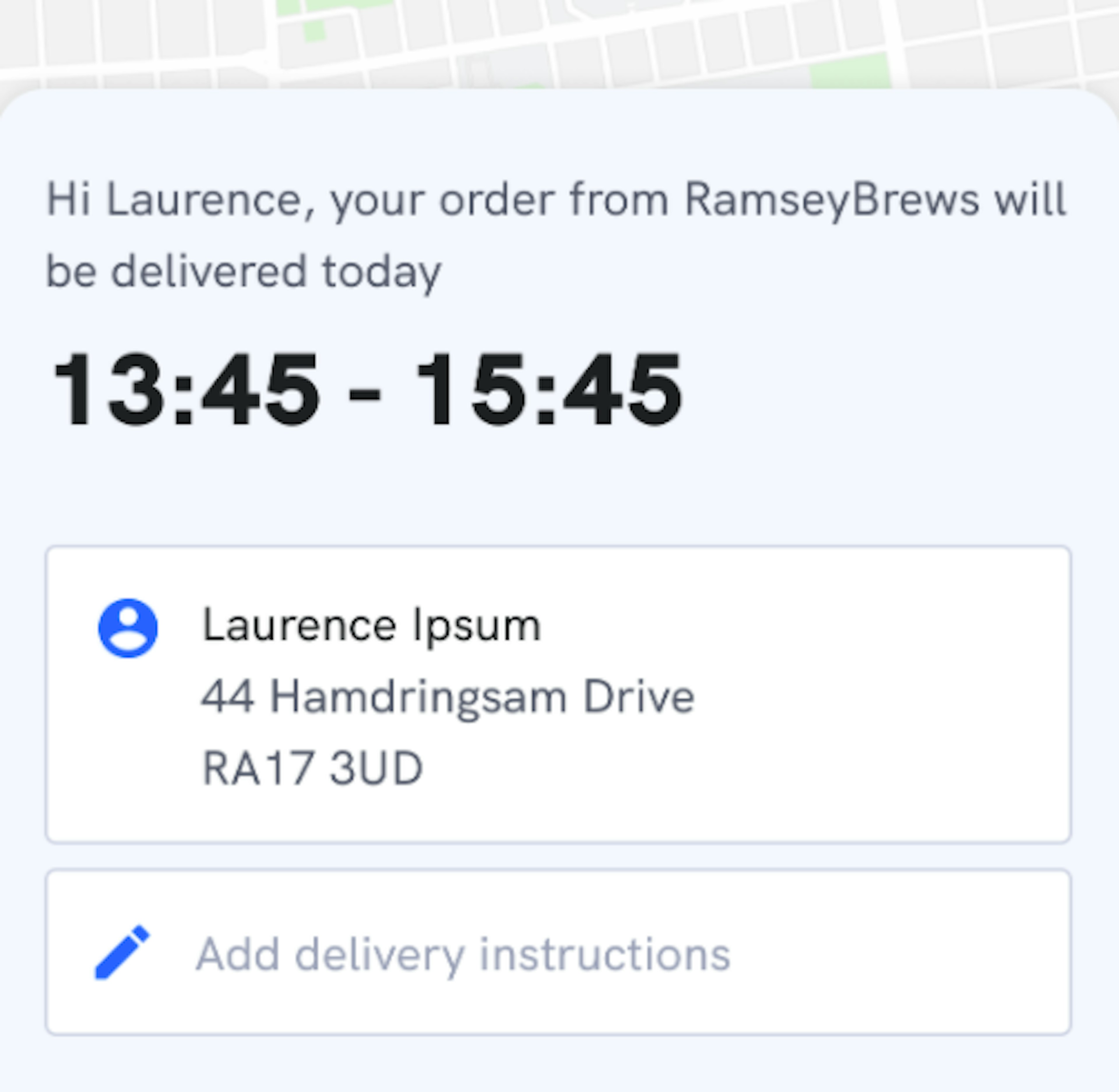 Delivery Tracking Updates: &quot;Your order will be delivered today 13:45-15:45&quot;
